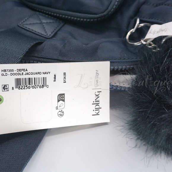 Kipling Defea Large Satchel Shoulder Handbag HB7355 Doodle Jacquard Navy NWT 134 - Picture 13 of 13